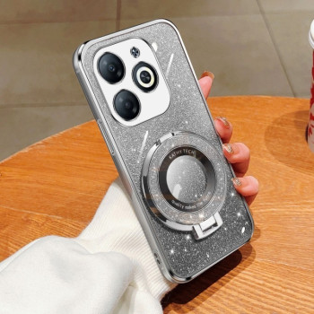 Противоударный чехол Plated Gradient Glitter Round Holder для Infinix Smart 8 / Smart 8 HD - серебристый