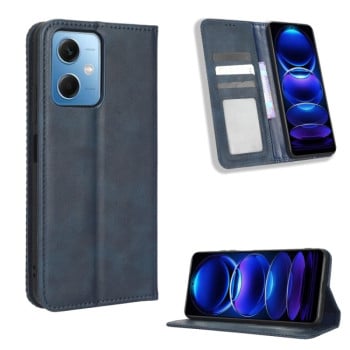 Чехол-книжка Magnetic Buckle Retro Crazy Horse Texture на Xiaomi Redmi Note 12 5G - синий