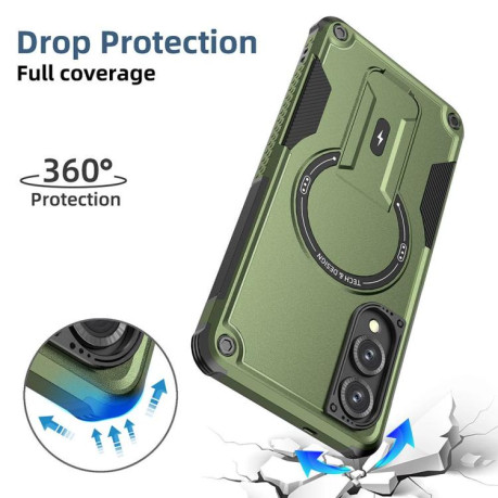 Противоударный чехол MagSafe Holder Armor PC Hybrid для Samsung Galaxy S25 Edge 5G - зеленый