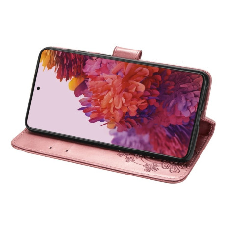 Чехол-книжка Four-leaf Clasp Embossed Buckle на Samsung Galaxy S21 Ultra - розовый
