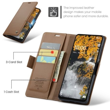 Чехол-книжка CaseMe 023 Butterfly Buckle Litchi Texture RFID Anti-theft Leather на Samsung Galaxy A07 / A06 - коричневый