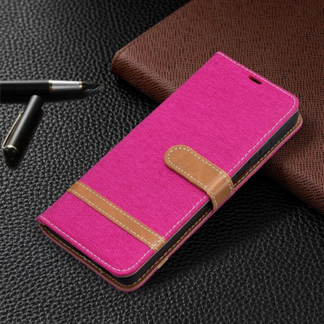 Чохол-книжка Color Matching Denim Texture на Samsung Galaxy S21 Ultra - рожево-червоний