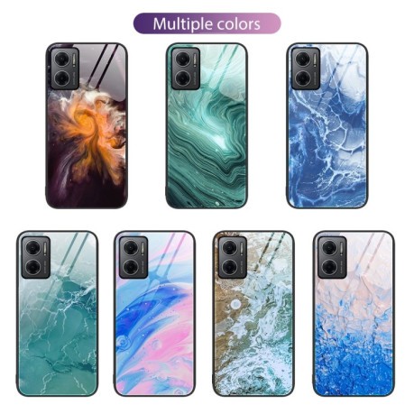Противоударный стеклянный чехол Marble Pattern Glass на Xiaomi Redmi Note 11E/Redme 10 5G - Water Waves