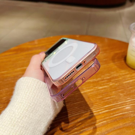 Чехол Contrast Color Gradient Transparent MagSafe на Xiaomi 17 Pro — флуоресцентно-зеленый/светло-розовый