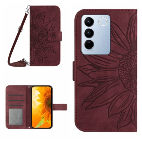 Чехол-книжка Skin Feel Sun Flower для Vivo V27E 4G Global - винно-красный