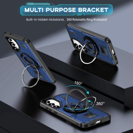 Противоударный чехол Ring Holder Carbon Fiber PC Hybrid TPU для Samsung Galaxy S25+ 5G - синий