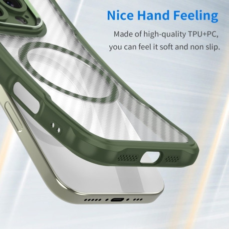 Ударозащитный чехол Carbon Fiber Texture MagSafe Translucent на Google Pixel 9a - зеленый