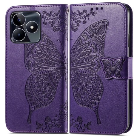 Чехол-книжка Butterfly Love Flower Embossed для Realme C53/C51 - фиолетовый