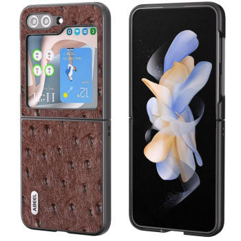 Протиударний шкіряний чохол ABEEL Genuine Leather Ostrich Texture для Samsung Galaxy Flip 5 - коричневий