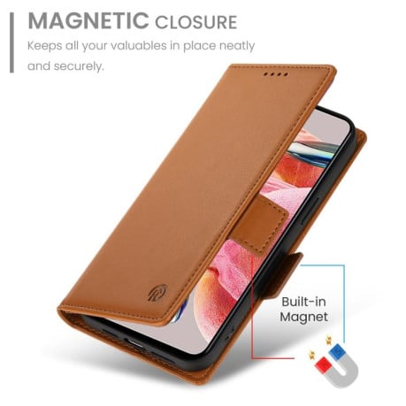 Чехол-книжка Side Buckle Magnetic Frosted Leather на Xiaomi Redmi 15 5G / 4G EU 171mm - коричневый