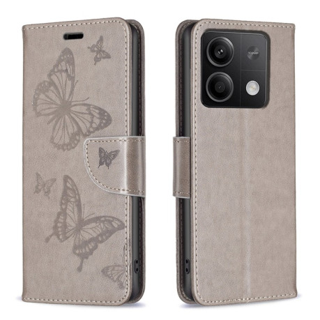 Чехол-книжка Butterflies Pattern на Xiaomi Redmi Note 13 5G - серый