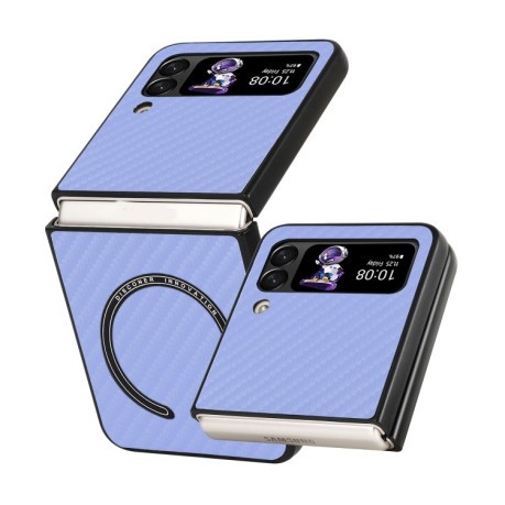 Противоударный чехол Carbon Fiber Texture MagSafe для Samsung Galaxy Flip4 - фиолетовый