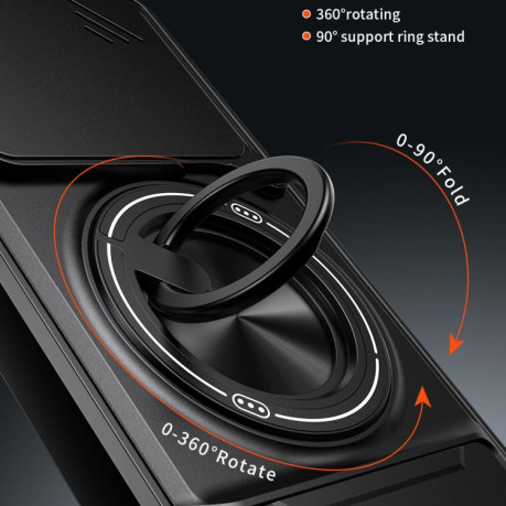 Противоударный чехол Lens Sliding Window Multifunctional Magnetic Shockproof со шторкой камеры на Xiaomi Poco M7 Pro 5G — титаново-серый
