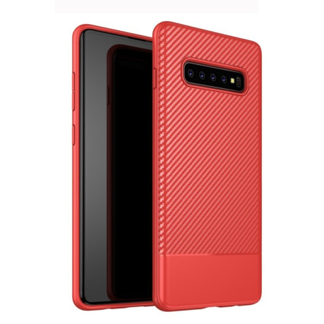 Карбоновый чехол Lewei Series на Samsung Galaxy S10 Plus-красный