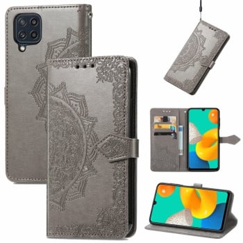 Чехол-книжка Lucky Clover Halfway Mandala Embossing Pattern на Samsung Galaxy M32/A22 4G  - серый