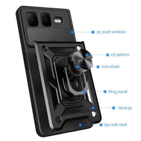 Чехол со шторкой на камеры Sliding Camshield и кармашком для карт на Infinix Smart 10 Plus 4G - синий
