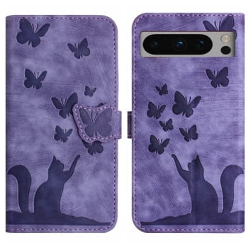 Чохол-книжка Cat Embossing Pattern на Google Pixel 8 Pro - фіолетовий