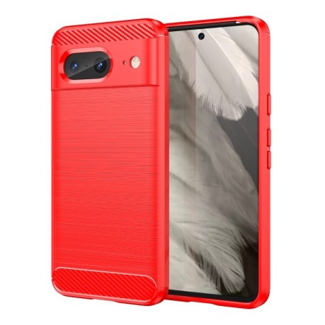 Противоударный чехол Brushed Texture Carbon Fiber на Google Pixel 8 - красный