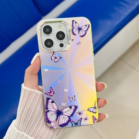 Противоударный чехол Electroplating Laser Butterfly для iPhone 16 Pro - Purple Butterflies
