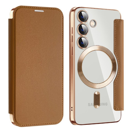 Чехол-книжка Shield MagSafe RFID Anti-theft Leather для Samsung Galaxy S25+ 5G - коричневый