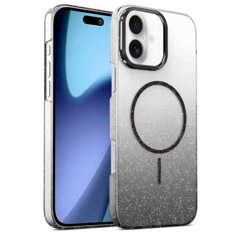 Противоударный чехол Gold Diamond Glitter Gradient MagSafe для iPhone 17 - черный