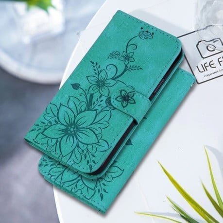 Чехол-книжка Lily Embossed Leather для Realme 12 5G - зеленый