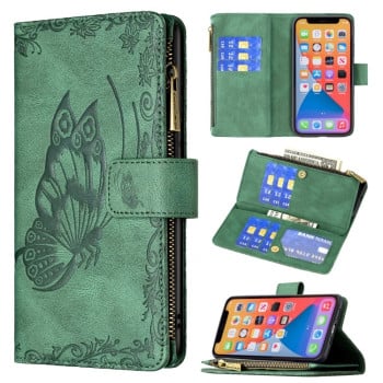 Чехол-кошелек Flying Butterfly Embossing для iPhone 13 mini - зеленый