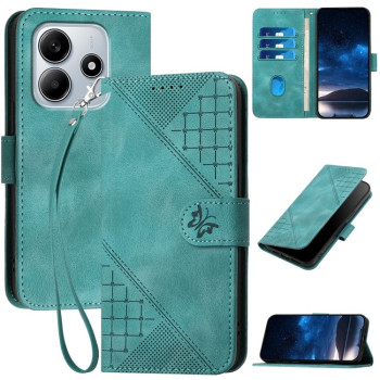 Чехол-книжка Grid Butterfly Embossed Pattern Flip Leather для Xiaomi Redmi Note 14 5G/Poco M7 Pro 5G - голубой
