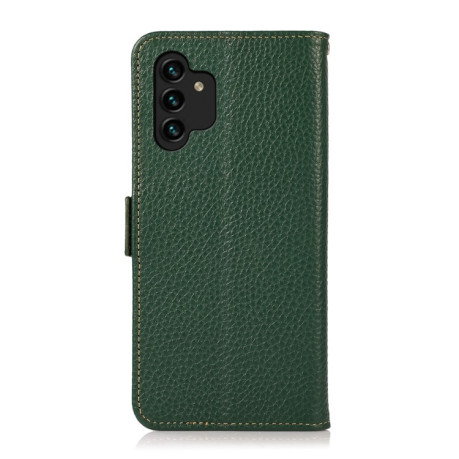 Кожаный чехол-книжка KHAZNEH Genuine Leather RFID для Samsung Galaxy A13 4G - зеленый