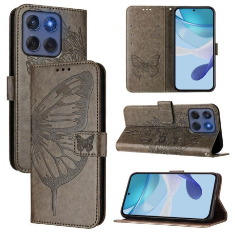 Чехол-книжка Embossed Butterfly для Motorola Edge 5G 2025 / 60 Fusion 5G - серый