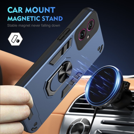 Ударозащитный чехол Shockproof Metal Ring Holder для Motorola Moto G55 - синий