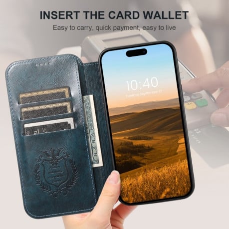Чехол-книжка Suteni J05 Leather Magnetic MagSafe для iPhone 16 Pro Max - синий