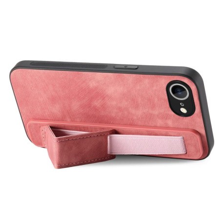 Противоударный чехол Wristband Leather Back для iPhone 16e - розовый