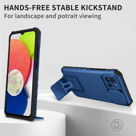 Противоударный чехол Stereoscopic Holder Sliding для Samsung Galaxy A03 - синий