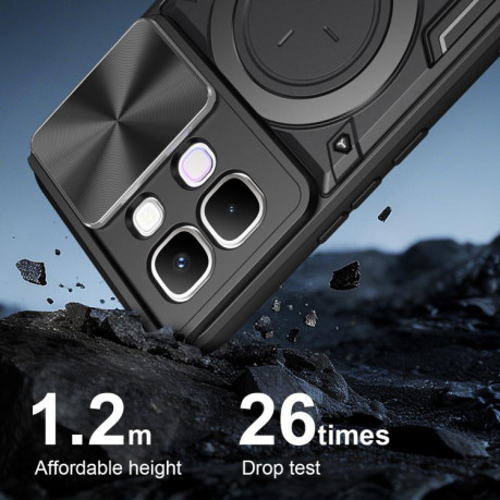Чехол со шторкой камеры CD фактурой и подставкой на Infinix Note 60 Pro 5G — чёрный