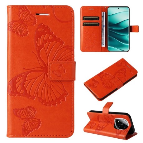 Чехол-книжка Embossed Butterfly для Xiaomi Redmi Note 14 Pro / 14 Pro+ 5G - оранжевый