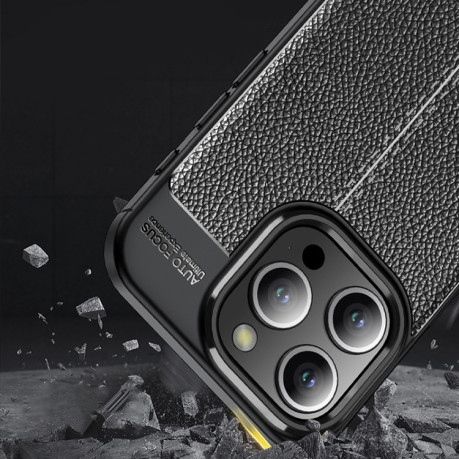Протиударний чохол Litchi Texture на iPhone 15 Pro Max - чорний