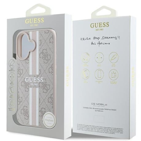 Оригінальний чохол Guess 4G Printed Stripes MagSafe на iPhone 16 - Pink