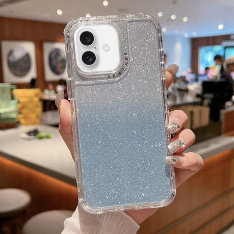 Противоударный чехол TPU + PC + Glitter Paper Full Coverage для iPhone 16 Plus - синий