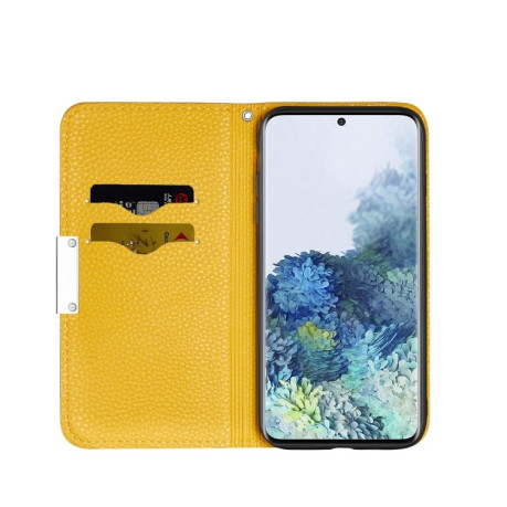 Чехол-книжка Litchi Texture Solid Color на Samsung Galaxy S21 FE - желтый