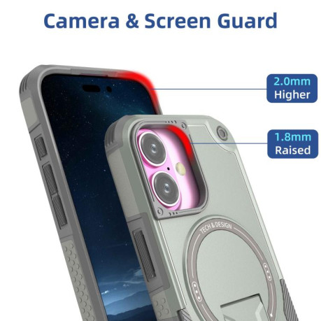 Противоударный чехол MagSafe Holder Armor PC Hybrid для iPhone 17 - серый