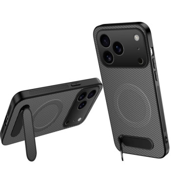 Магнітний чохол Wanlonfeng зі підставкою та карбоновою текстурою на iPhone 18 Pro Max — сірий