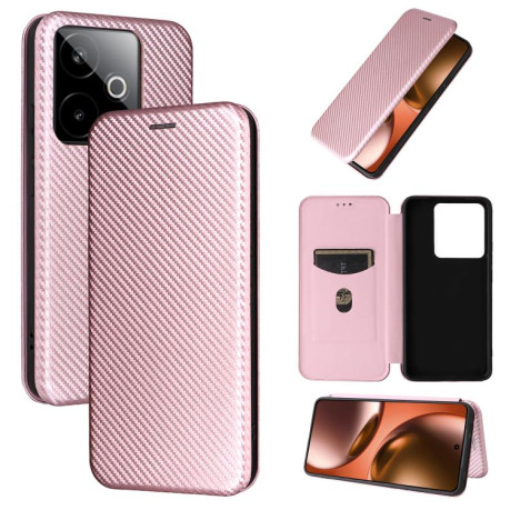 Чехол-книжка Carbon Fiber Texture на Realme GT 7 - рожевий