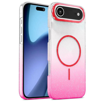 Противоударный чехол Gold Diamond Glitter Gradient MagSafe Shockproof для iPhone Air - красный