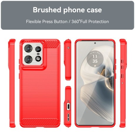Протиударний чохол Brushed Texture Carbon Fiber на Motorola Edge 50 Pro - червоний