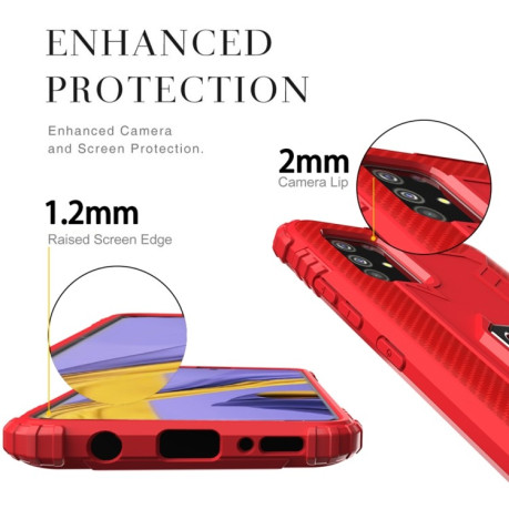 Противоударный чехол Carbon Fiber Rotating Ring на Samsung Galaxy A21S - красный