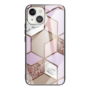 Противоударный стеклянный чехол Marble Pattern Glass на iPhone 14/13 - Rhombus Orange Purple
