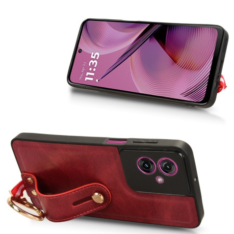 Противоударный чехол Wristband Leather Back для Motorola Moto G55 5G - красный
