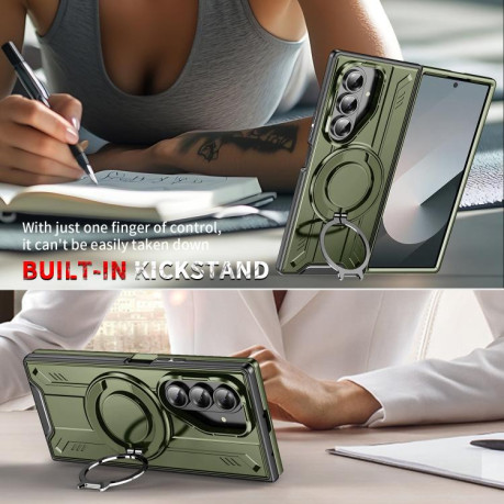 Ударозахисний чохол Transparent MagSafe Magnetic Rotating Ring Holder для Samsung Galaxy Fold 7 5G - зелений