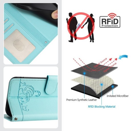 Чехол-книжка Cat Embossing Pattern на Realme GT 7 Pro 5G - зеленый